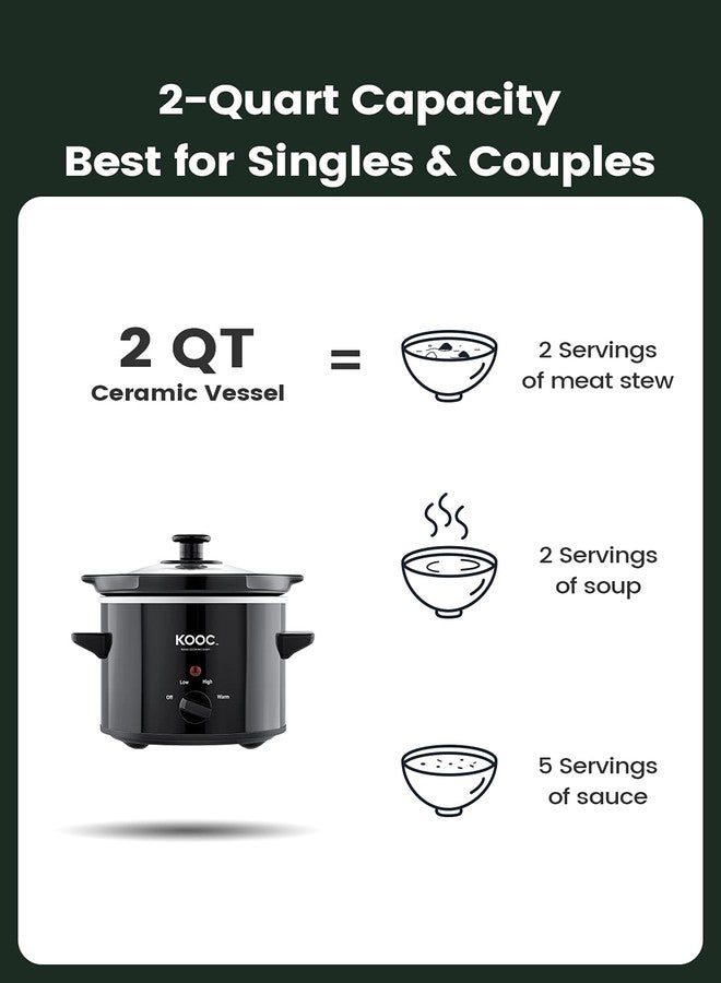KOOC Small Slow Cooker, 2-Quart, Free Liners Included for Easy Clean-up, Upgraded Ceramic Pot, Adjustable Temp, Nutrient Loss Reduction, Stainless Steel, Black, Round… - Image 3